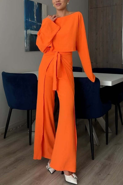 Women's crop top and strappy wide leg pants set Orange