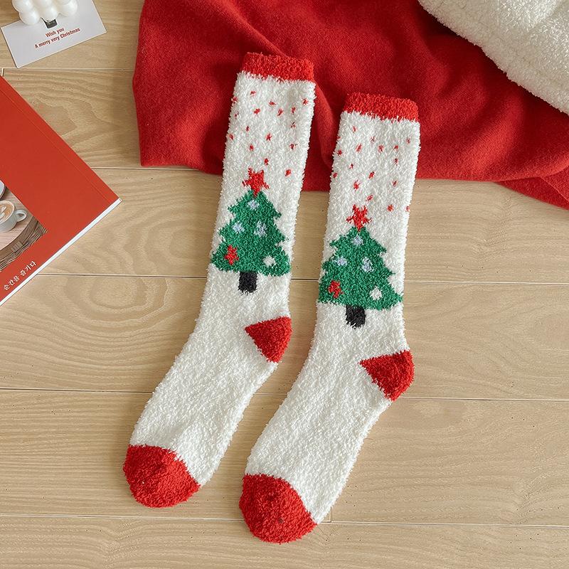 Women's Christmas Non-shedding thickened coral fleece stockings pattern4 one size