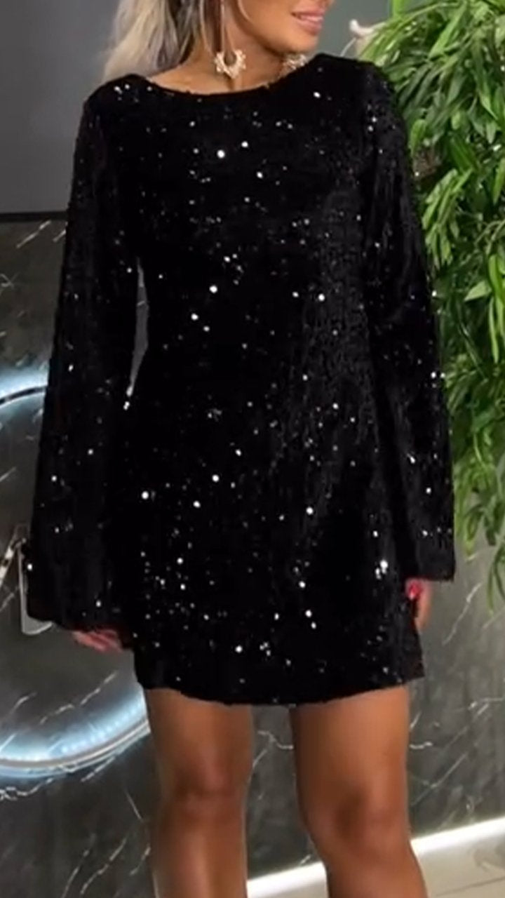 Women's Round Neck Sequined Dress black