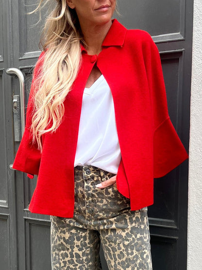 Women's Casual Solid Color Jacket Red