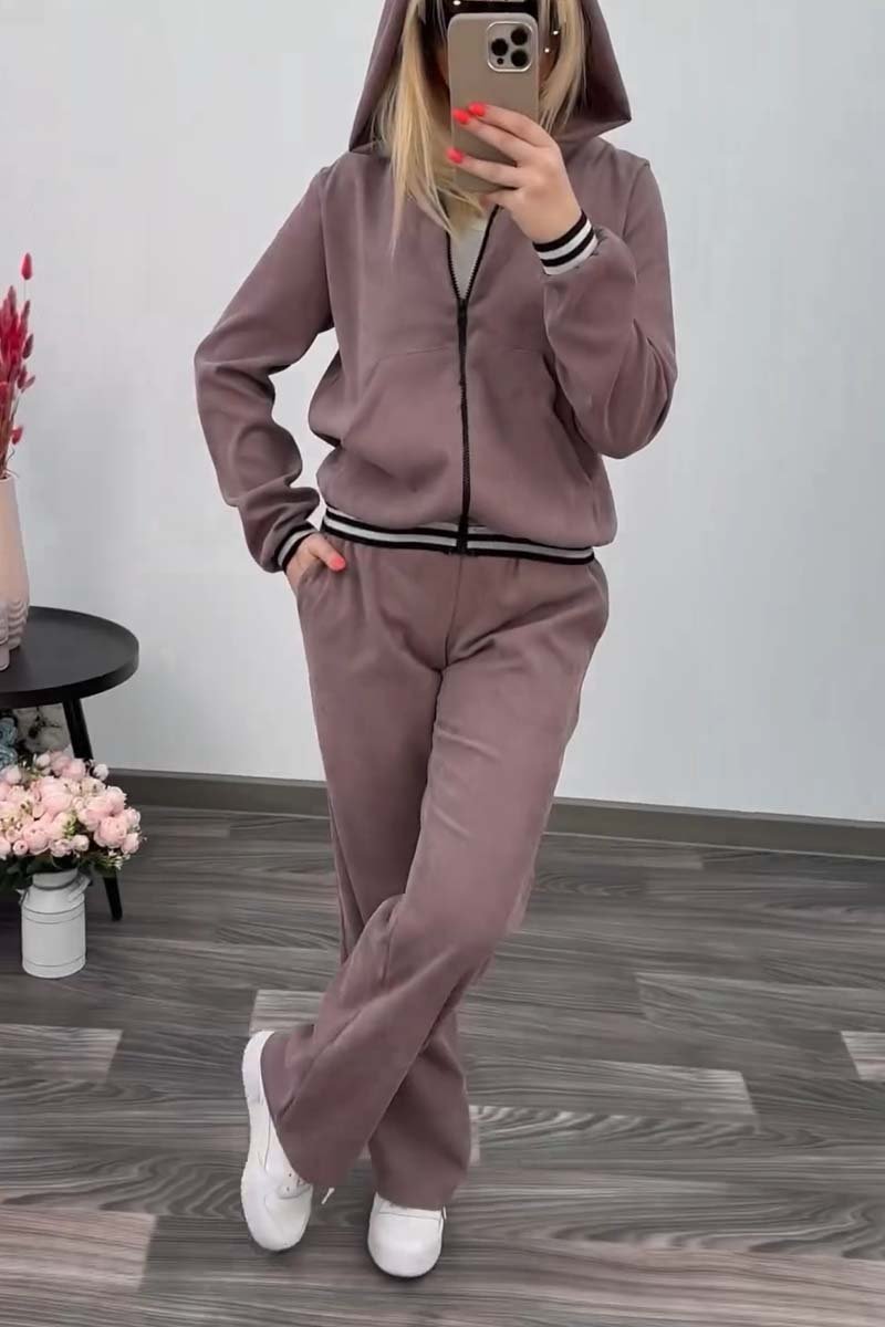 Women's casual sports hooded suit Chocolate Color