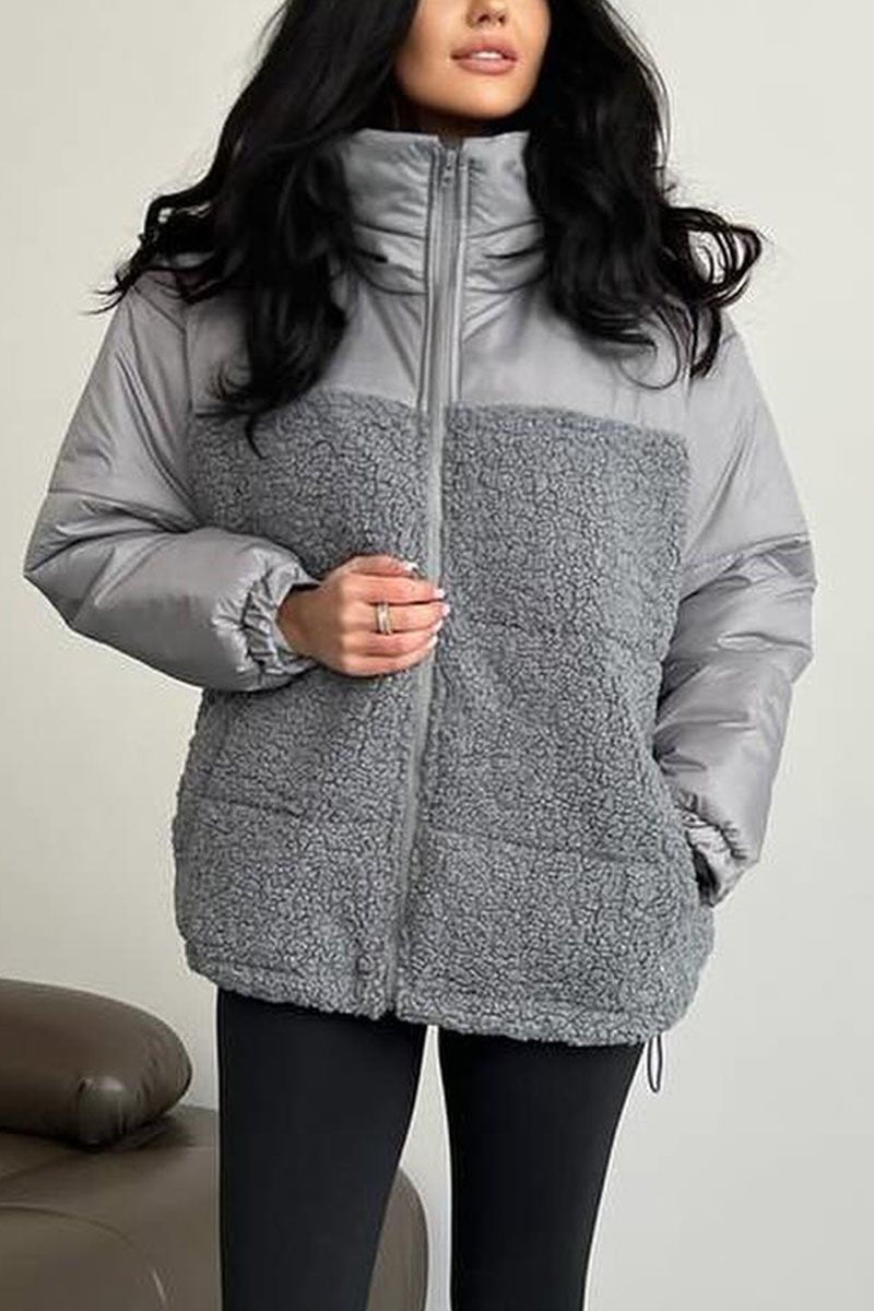 Women's Casual Solid Color Plush Patchwork Coat