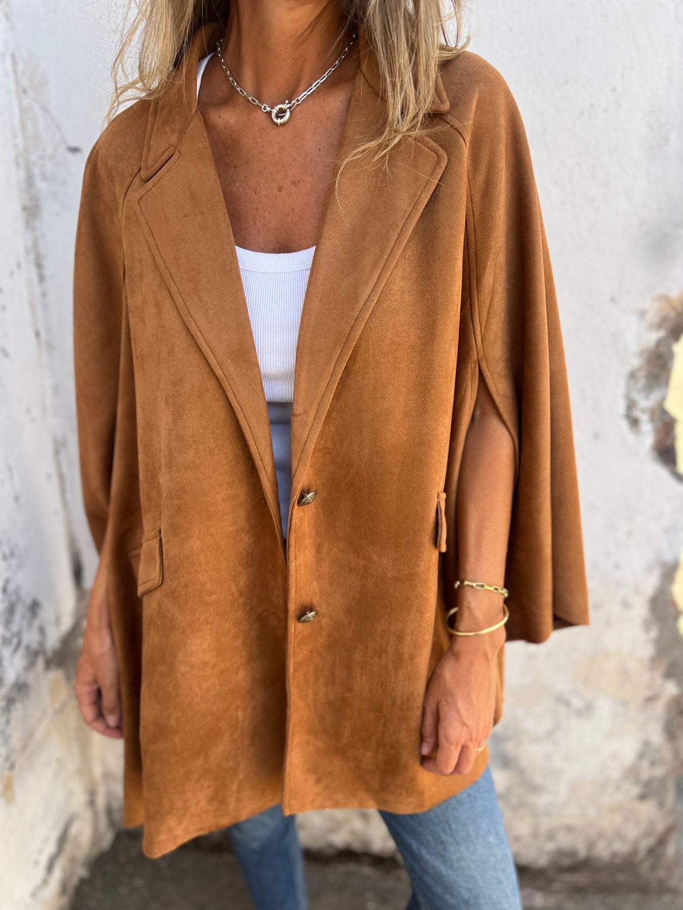 Lapel Cape Jacket brown