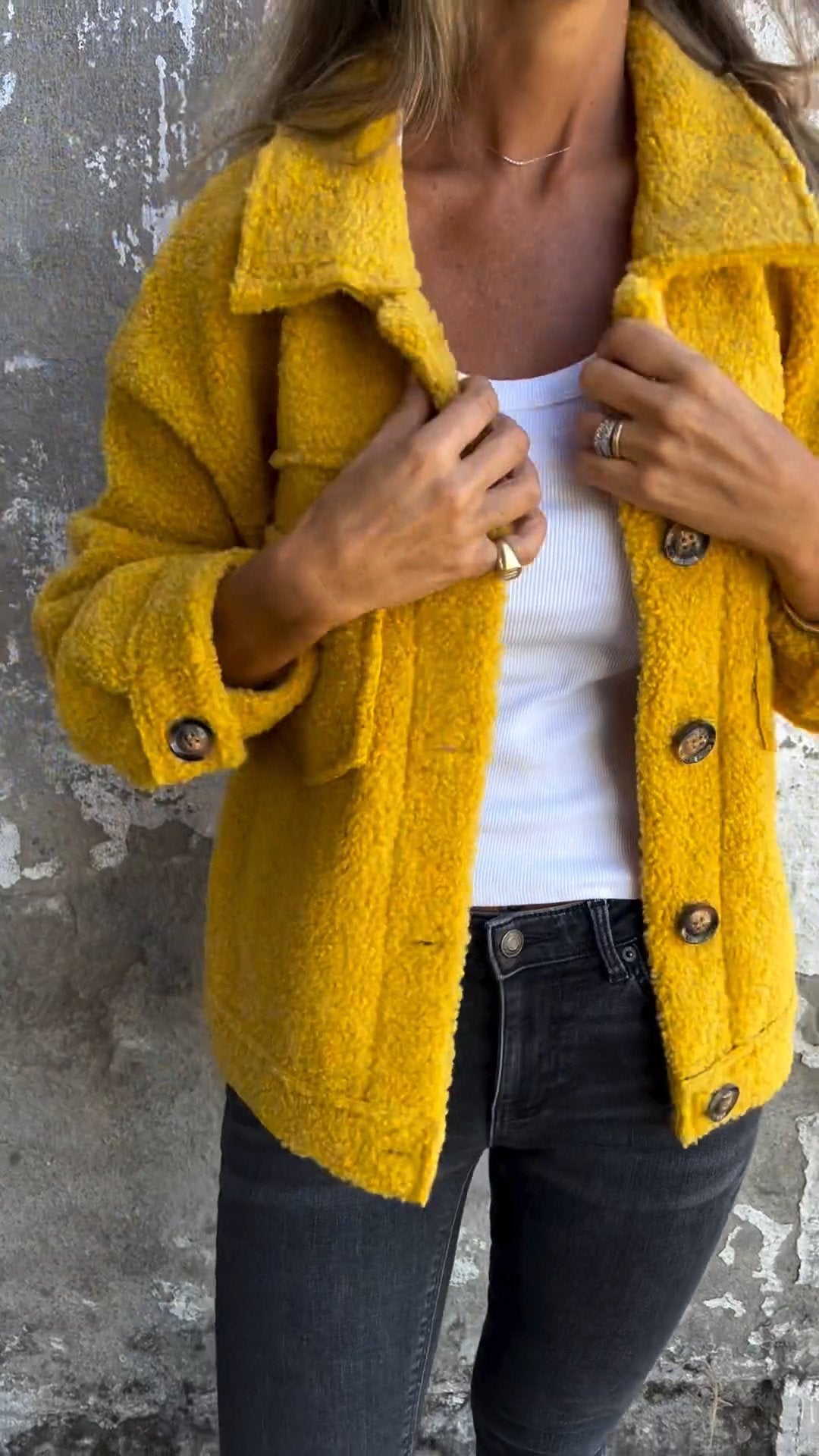 Casual Lapel Lambswool Coat yellow