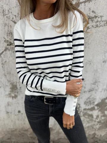 Casual Round Neck Striped Top