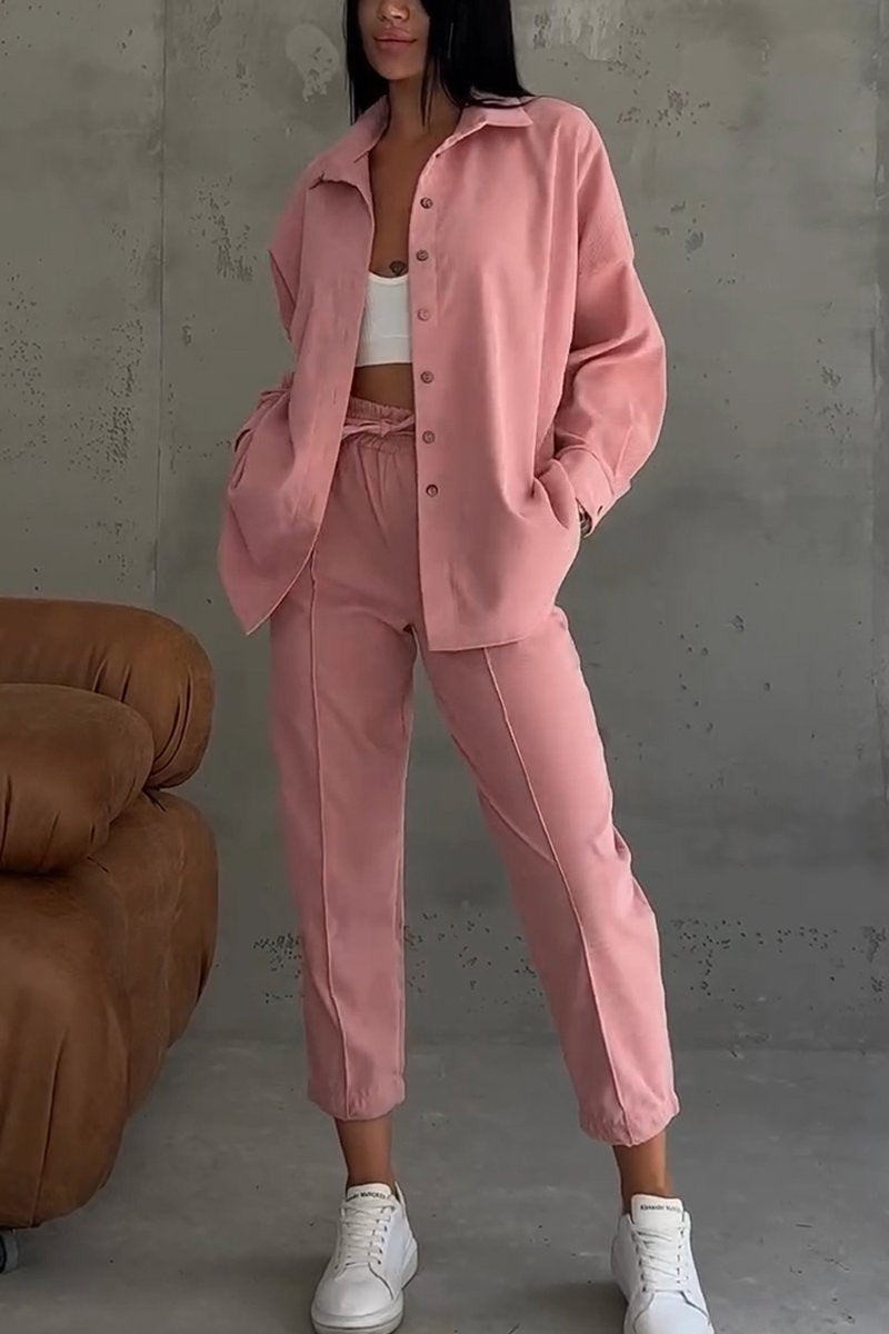 Women's Casual Lapel Cashier Two-piece Suit pink