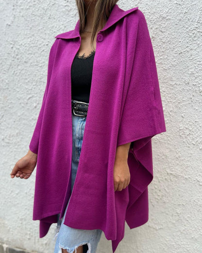 Women's Lapel Solid Color Long Sleeve Cape Jacket