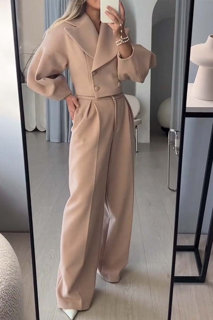 Women's fashionable commuting solid color pants suit Khaki