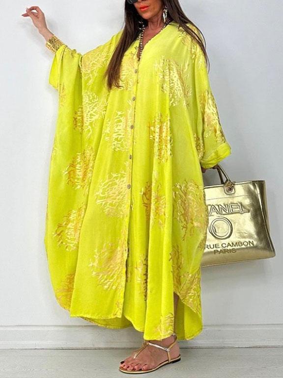 Women's Printed V-neck Dress Yellow