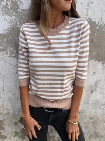 Casual Round Neck Striped Top