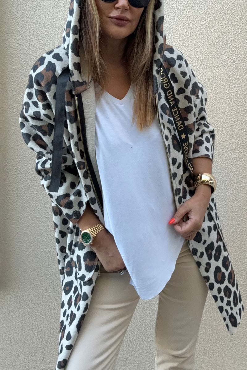 Women's Casual Loose Leopard Print Hooded Coat