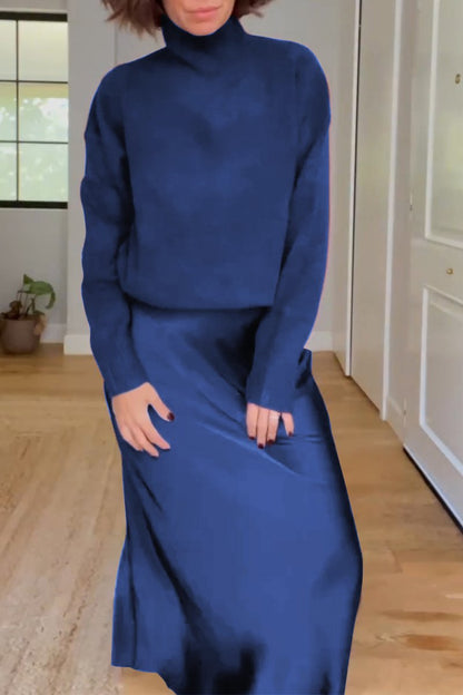 Women's Long Sleeve Suit and Skirt Two Piece Set blue suit