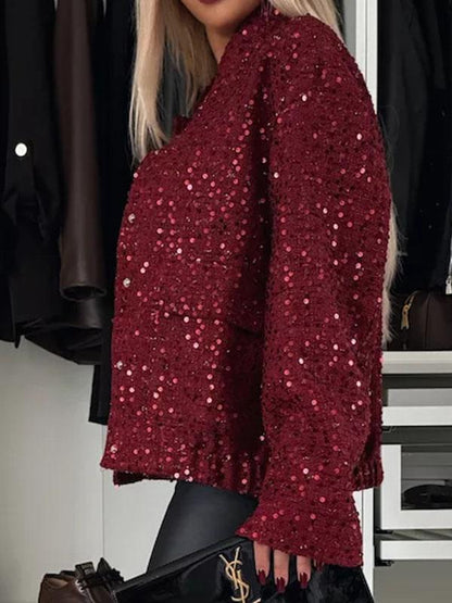 Women's Round Neck Long Sleeve Sequined Casual Coat