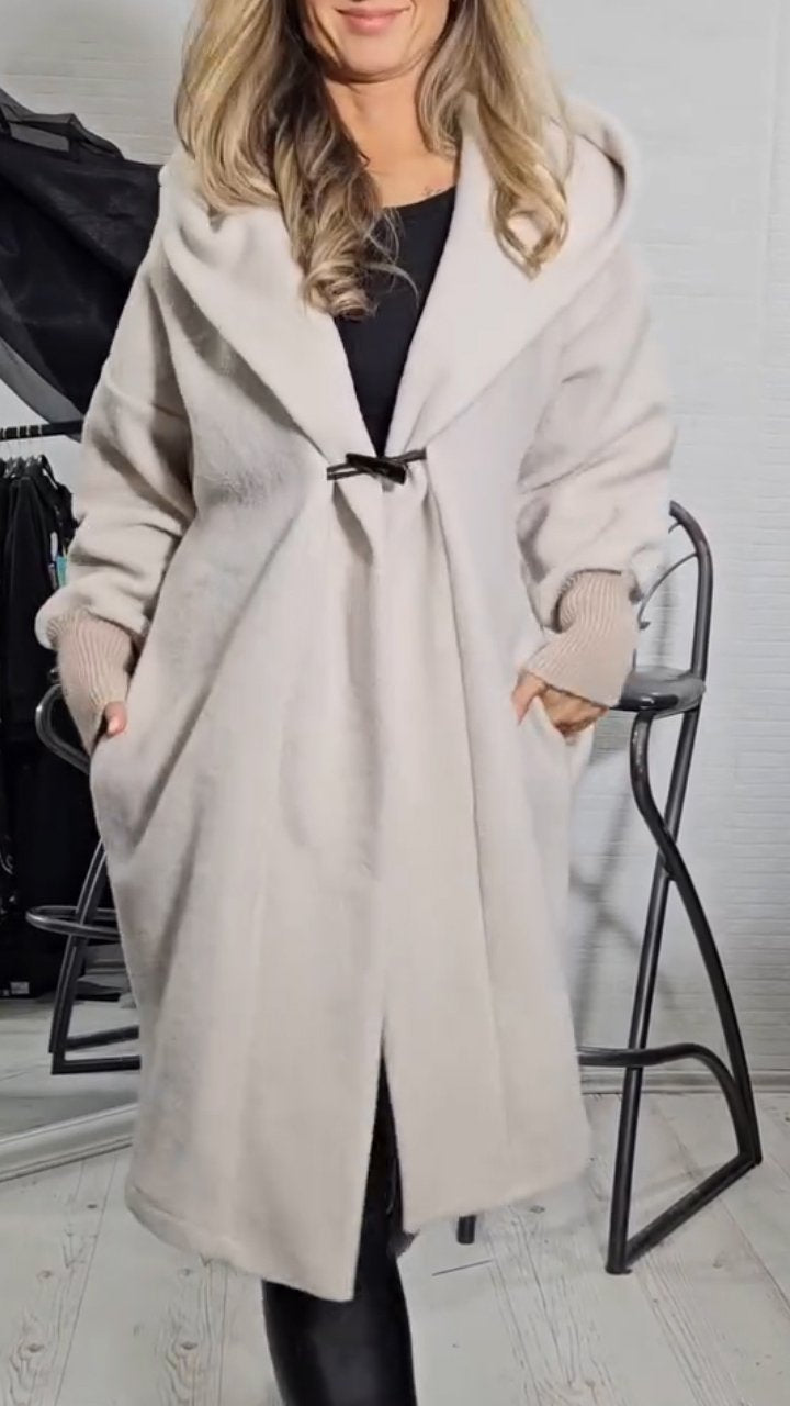 Women's Long Sleeve Hooded Trench Coat beige