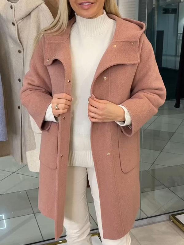 Women's Solid Color Hooded Coat pink