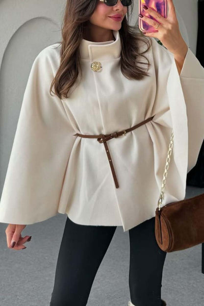 Women's Casual Solid Color Cape Top Off White