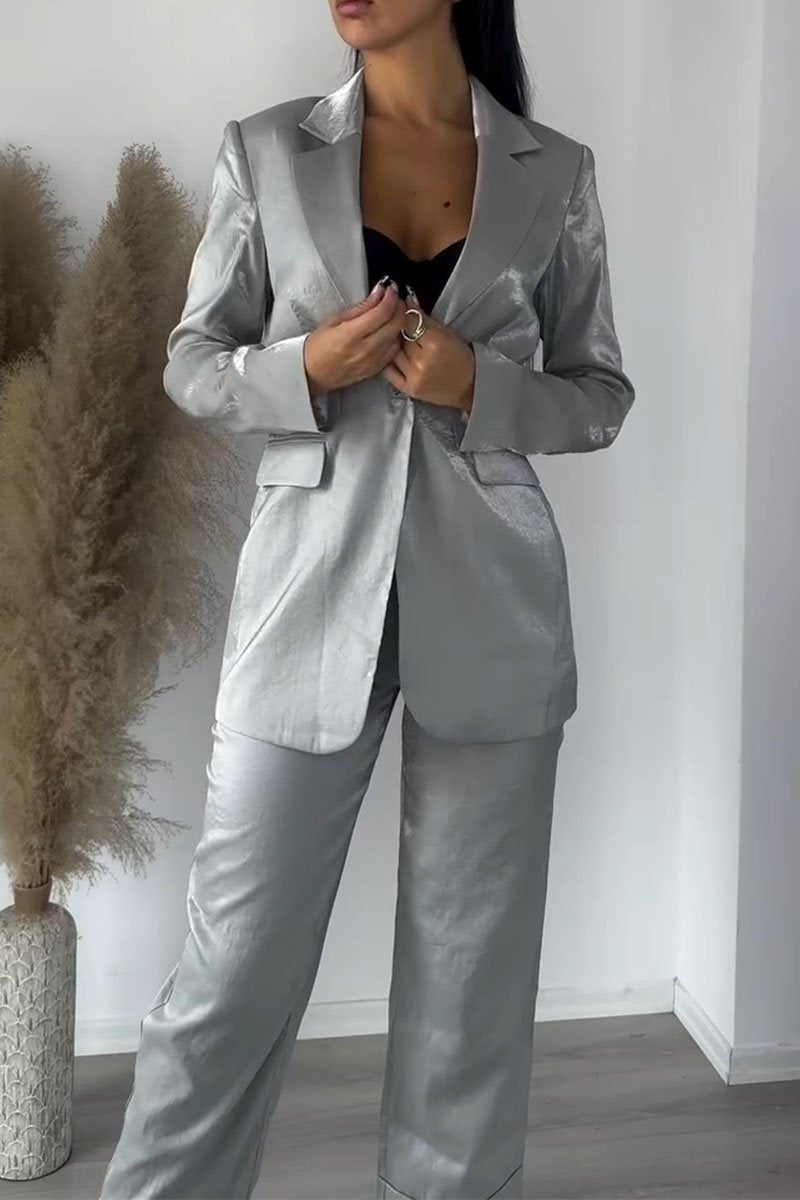 Women's Casual Glitter Solid Color Blazer grey