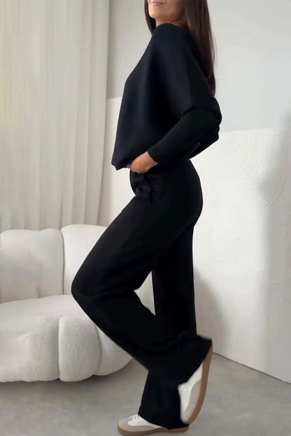 Women's Off-shoulder Long-sleeved Sweatshirt Two-piece Set