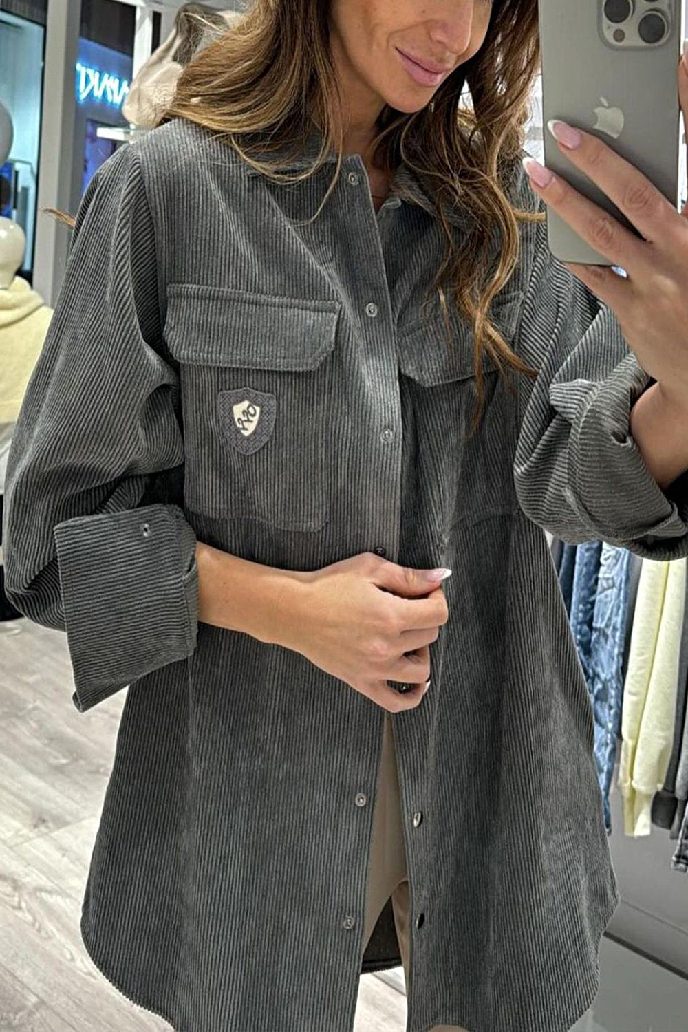 Women's Corduroy Loose Jacket Tops Grey