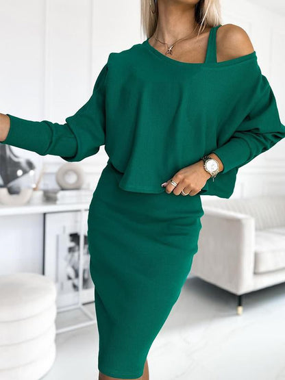 Women's Round Neck Long Sleeve Casual Sports Suit Dress green