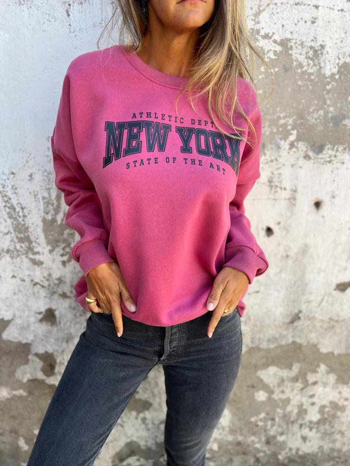 Round Neck Letter Print Pullover Sweatshirt rose red