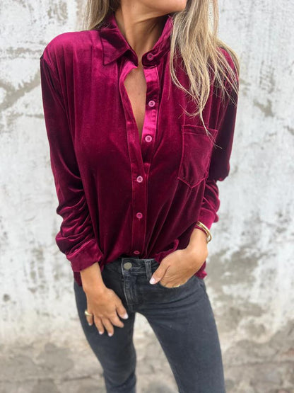 Casual Lapel Single-breasted Gold Velvet Shirt