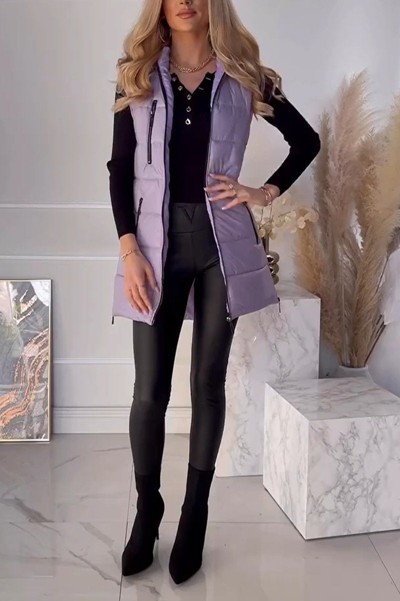 Women's Casual Hooded Solid Color Vest Cotton Jacket purple