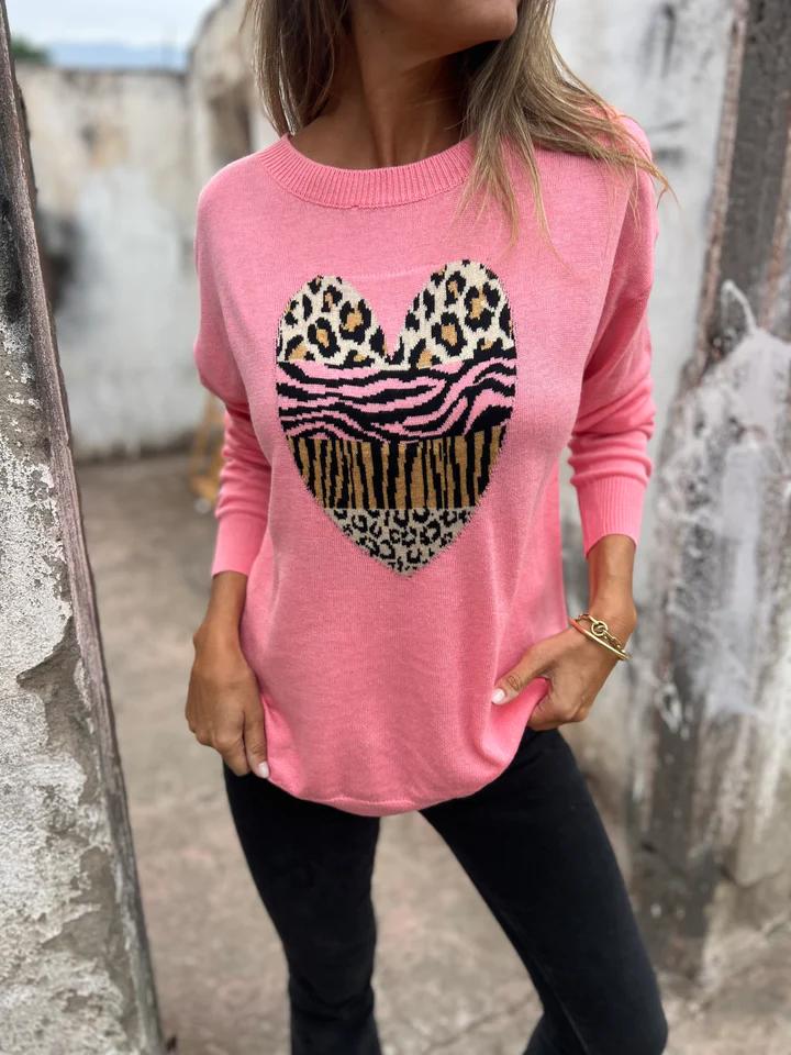 Casual Round Neck Love Print Top