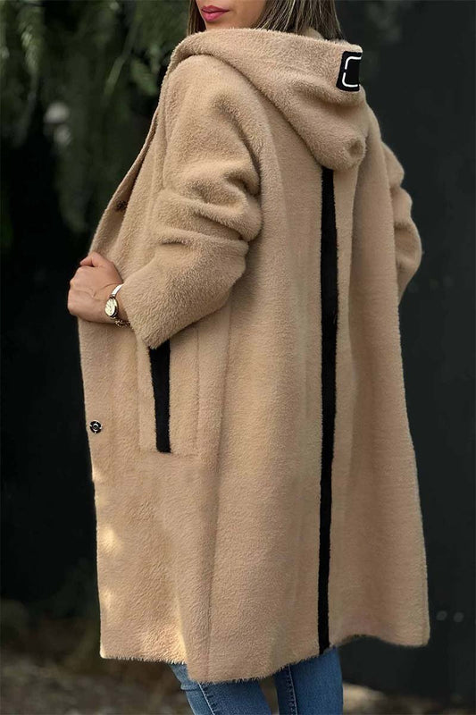 Women's Casual Loose Solid Color Hooded Coat Khaki