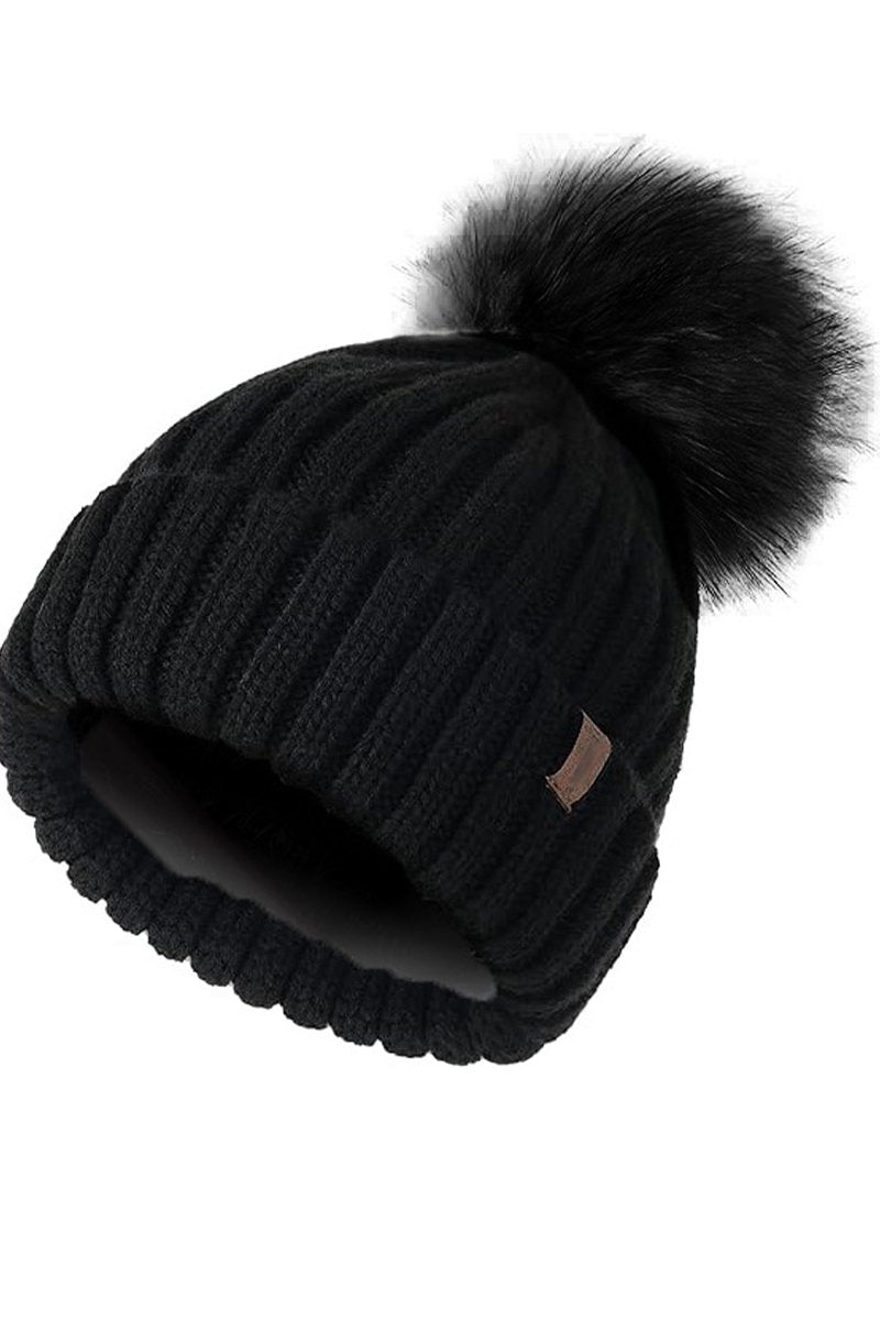 Women's Autumn and Winter Reverse Brimless Knitted Hat Black One size