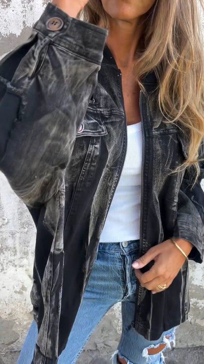 Hooded Zipped Denim Jacket