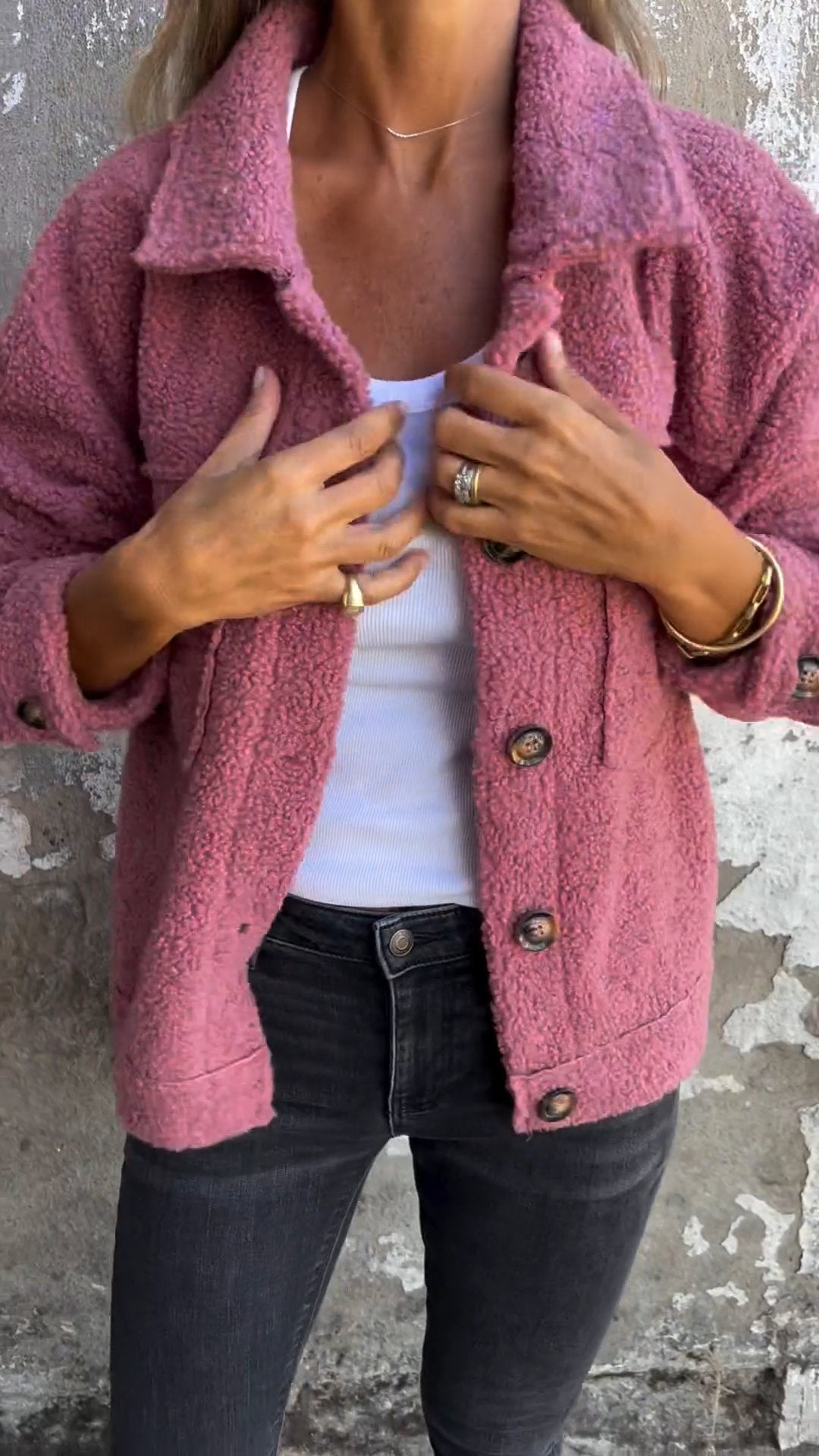 Casual Lapel Lambswool Coat pink