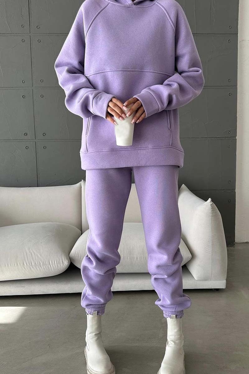 Women's casual solid color hooded sports sweatshirt suit