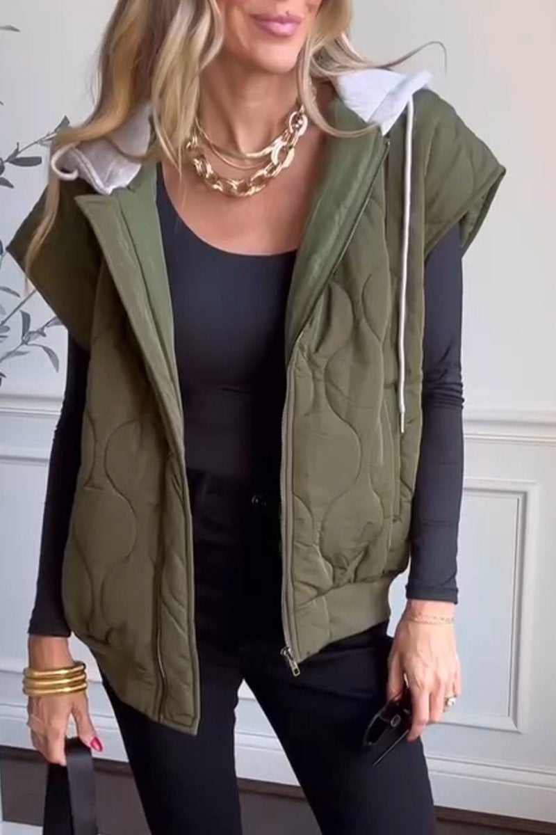 Women's Casual Hooded Vest Jacket Military green