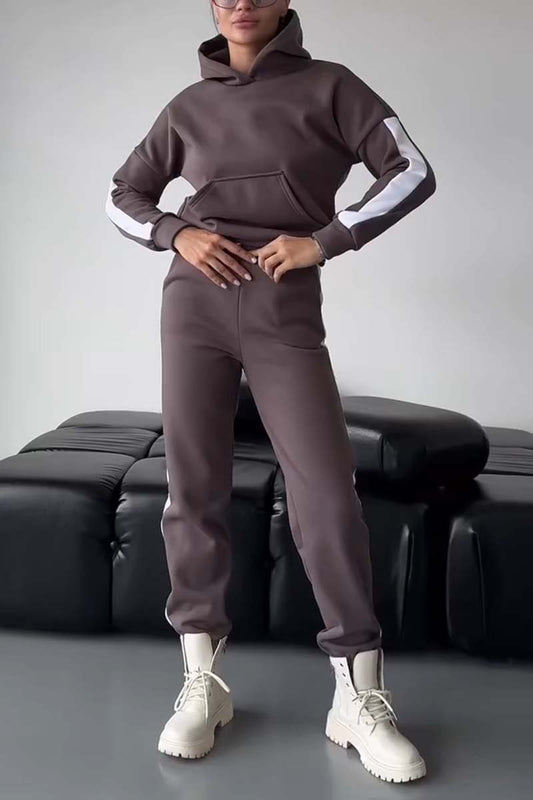 Women's casual sports side contrast hooded sweatshirt set Gray Purple