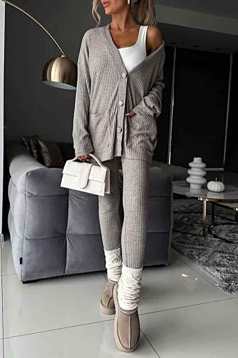 Women's Sweater Cardigan & Stretch Pants Two-piece Set