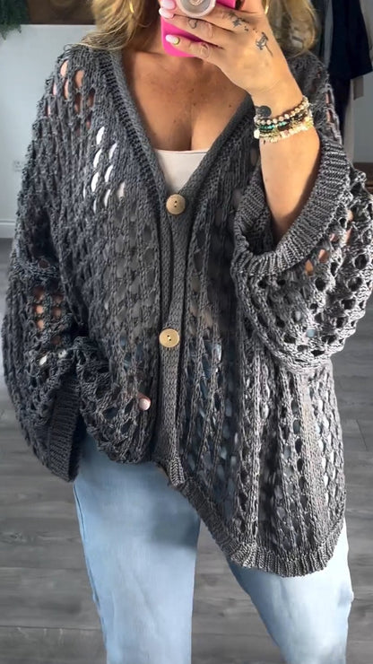 Women's Casual Knitted hollow pullover sweater grey