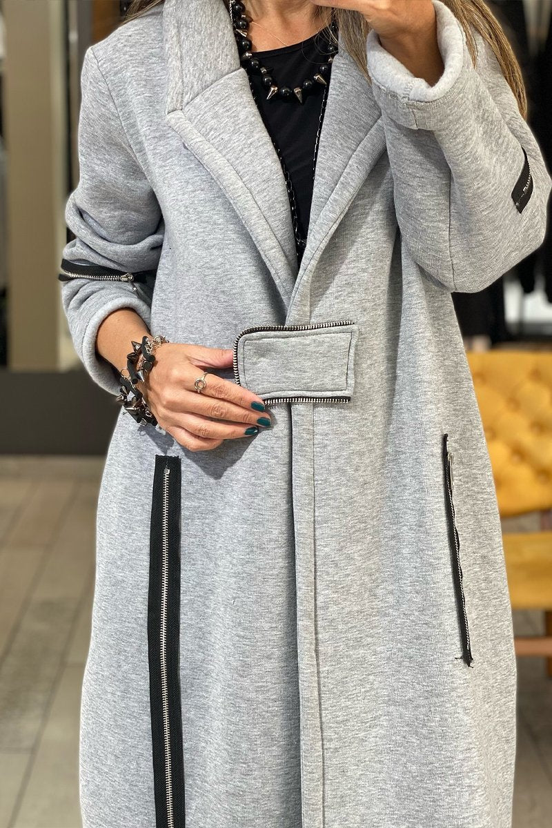 Women's V-neck Long-sleeved Trench Coats grey