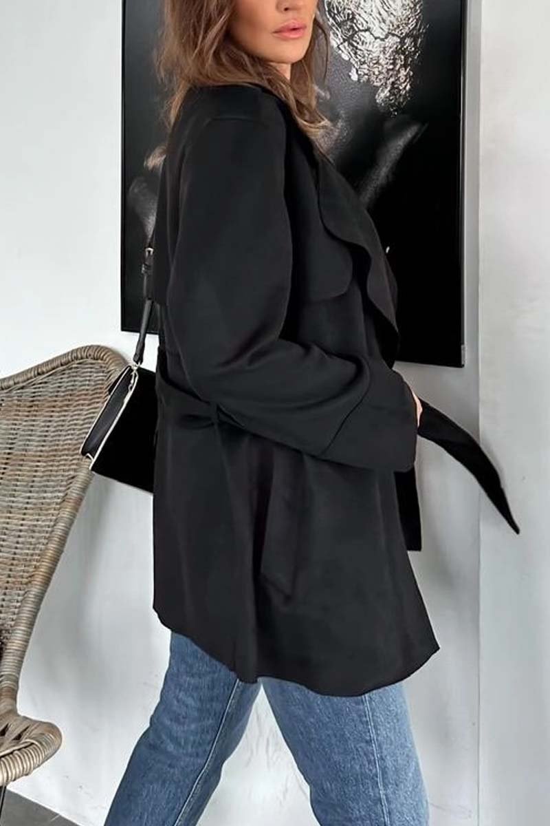 Women's Casual Waist Belted Lapel Loose Coat