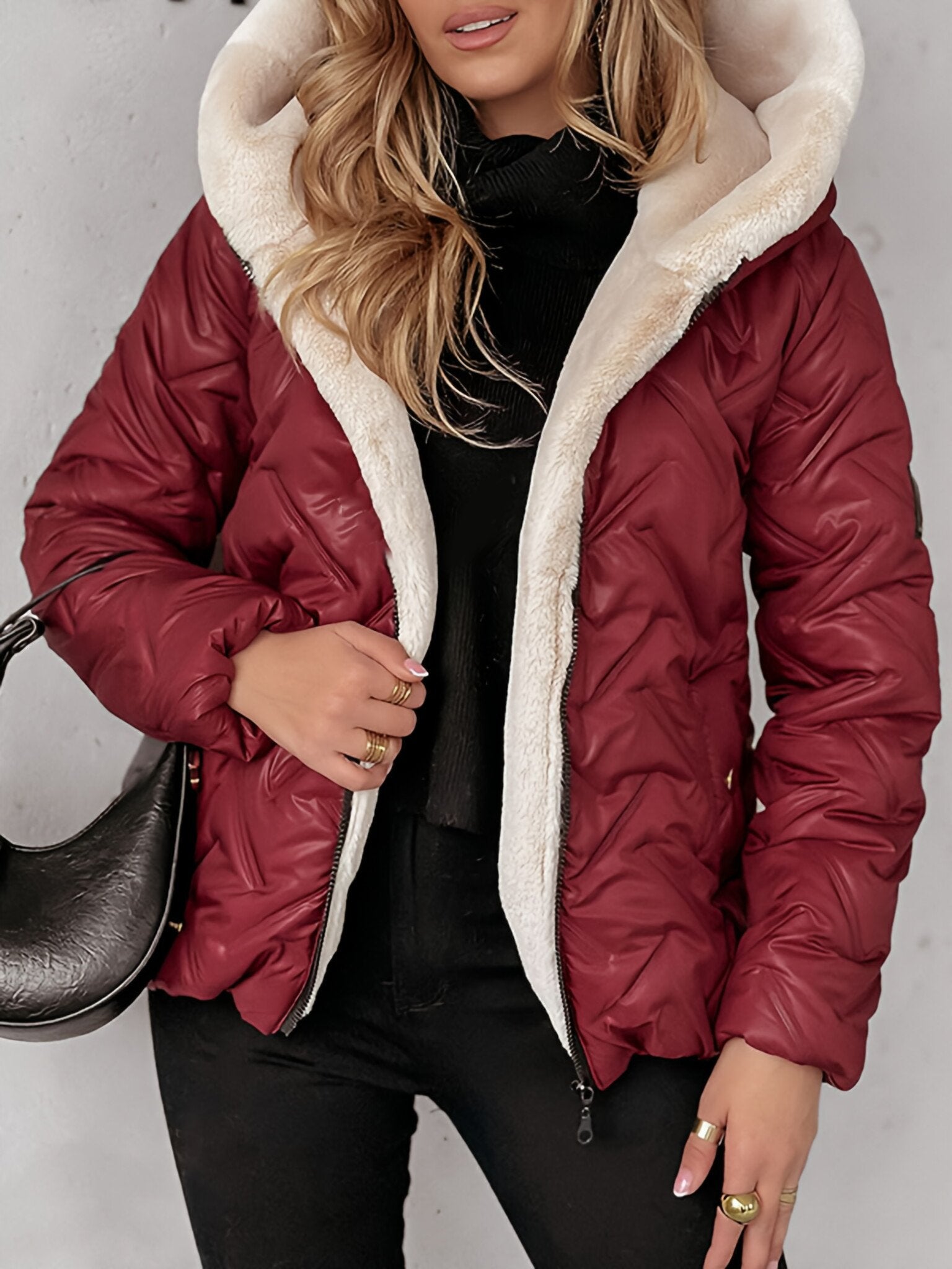 Women's Hooded Plush Coat red