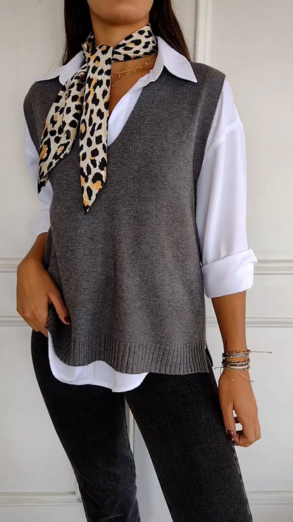 V-neck Knitted Vest grey