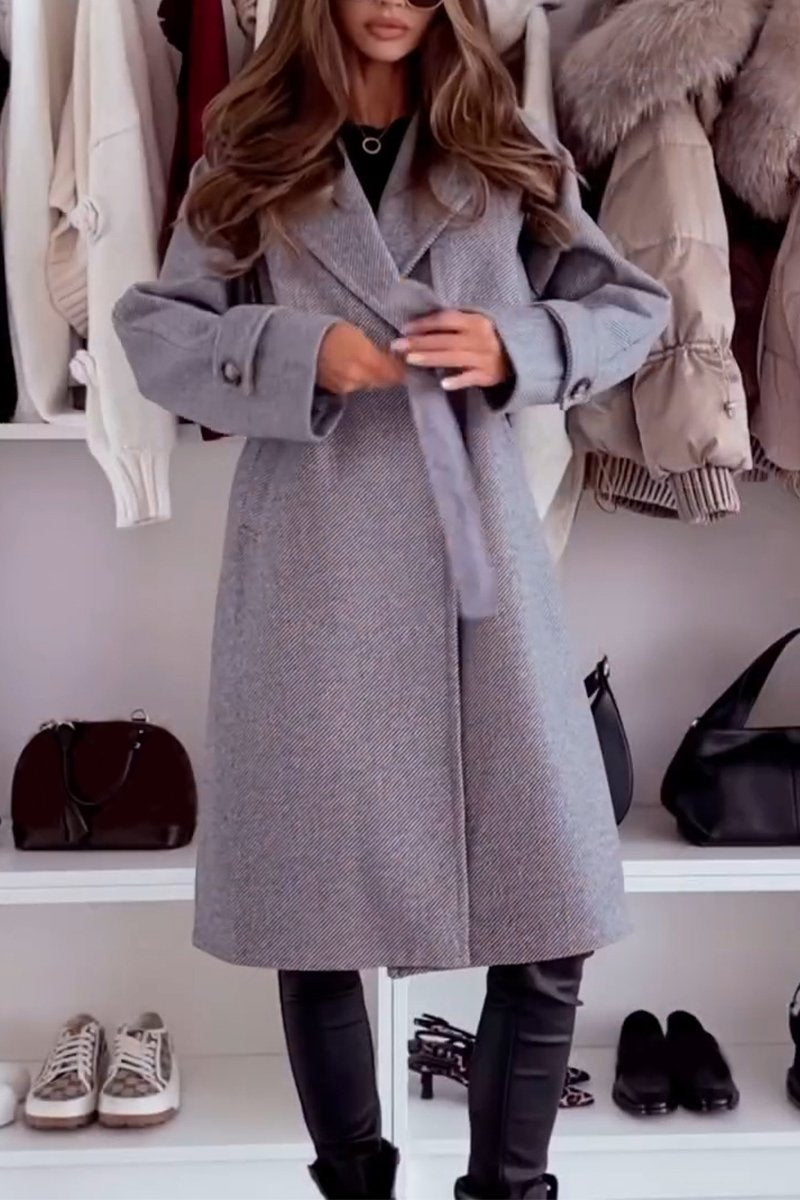 Women's Lapel Mid-length Coat gray