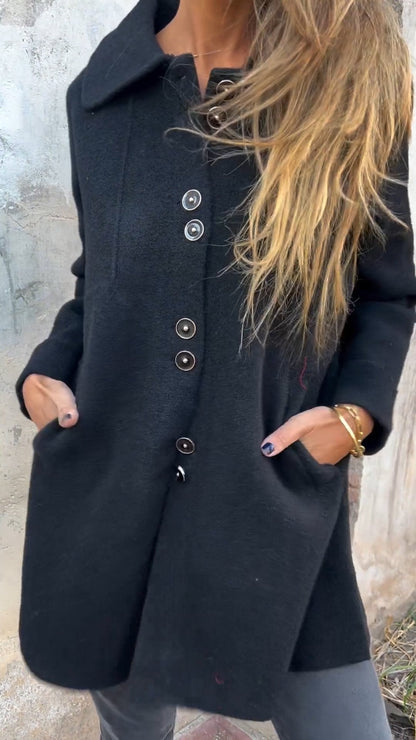 Casual Lapel Single-breasted Thick Coat Black