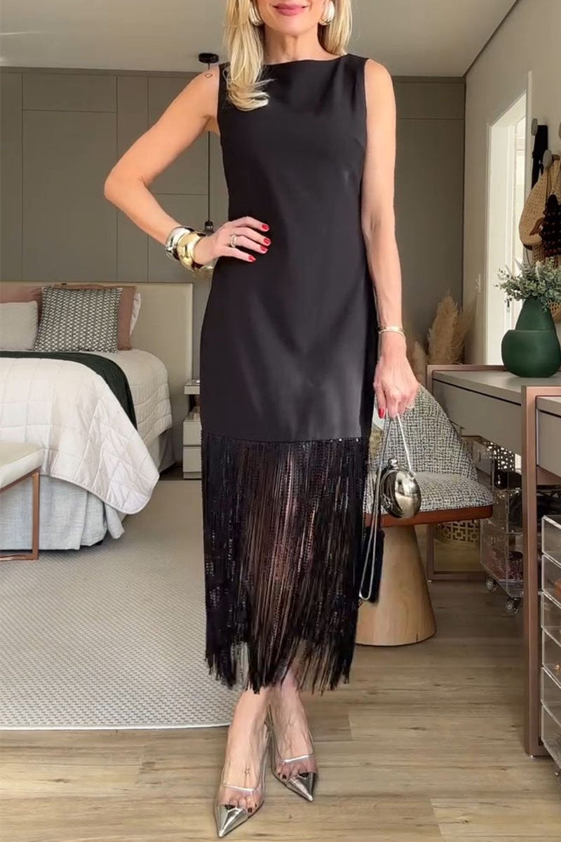 Women's Sleeveless Tassel Dress black