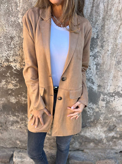 Women's Lapel Long Sleeve Casual Long Cardigan khaki