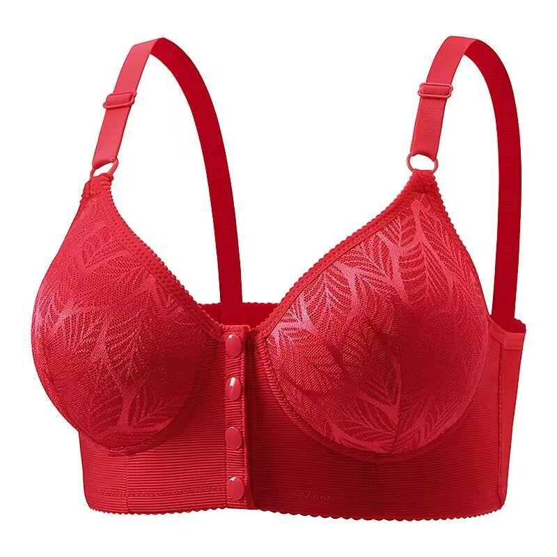 Women's Comfort Lace Front Button Bra Red