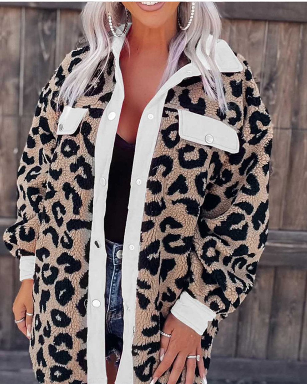 Women's Leopard Print Fur Coat White