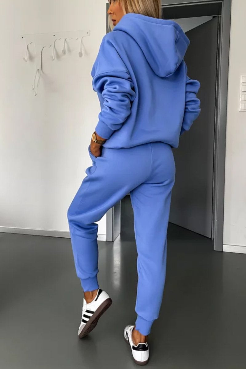 Women's Solid Color Hooded Fall Casual Suit