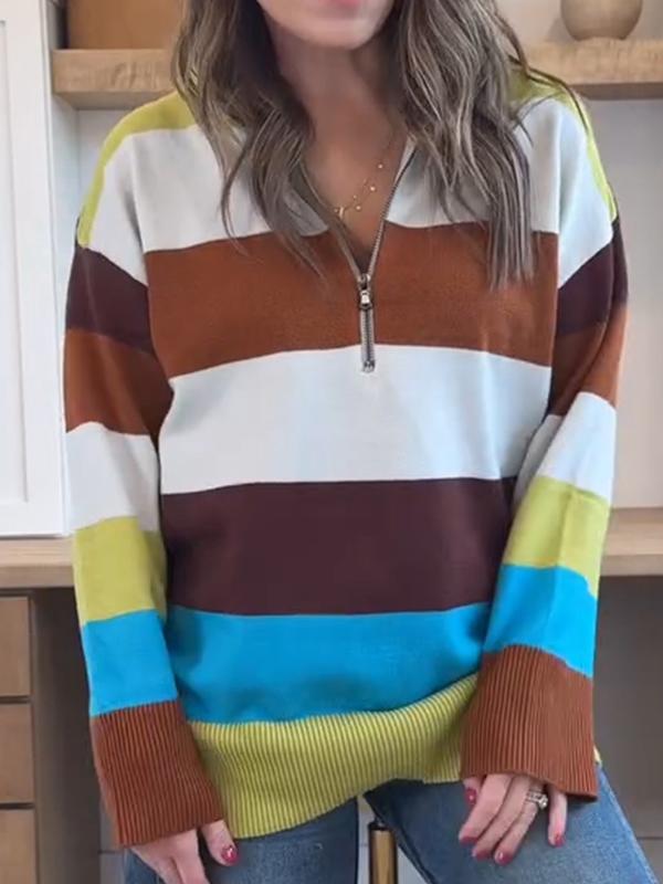 Women's Long Sleeve Striped Pullover Sweatshirt