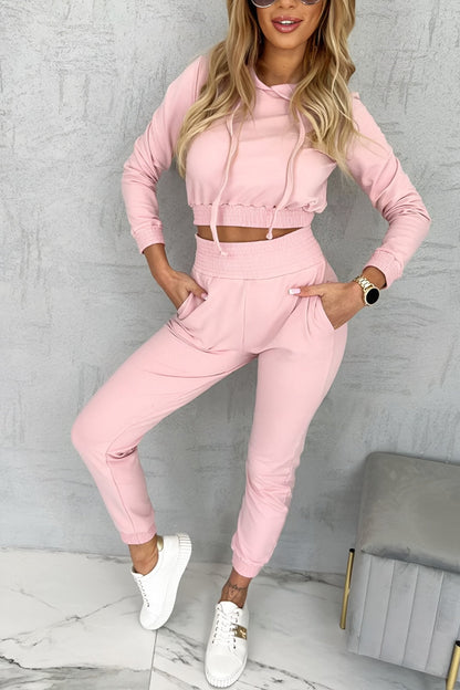 Women's Casual Hooded Long-sleeved Two-piece Suit light pink